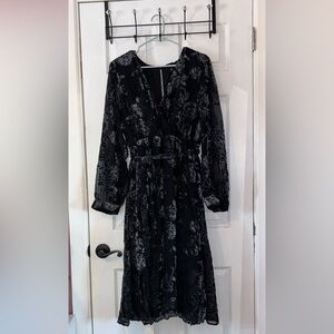 2X Torrid midi burnout velour blouson surplice dress - dahlia floral